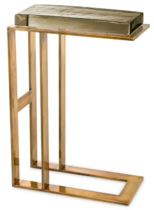 Casa Padrino Luxus Beistelltisch Vintage Messing 45 x 23 x H. 66 cm - Rechteckiger Edelstahl Tisch mit Glasplatte - Luxus Möbel - Wohnzimmer Möbel - Luxus Einrichtung - Wohnzimmer Einrichtung Bestpreis