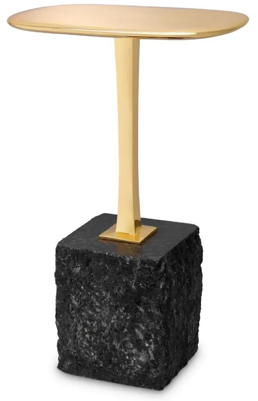 Casa Padrino Luxus Beistelltisch Messing / Schwarz 35 x 25 x H. 54,5 cm - Messing Tisch mit Granitsockel - Luxus Möbel - Wohnzimmer Möbel - Luxus Einrichtung - Wohnzimmer Einrichtung Knallerangebot