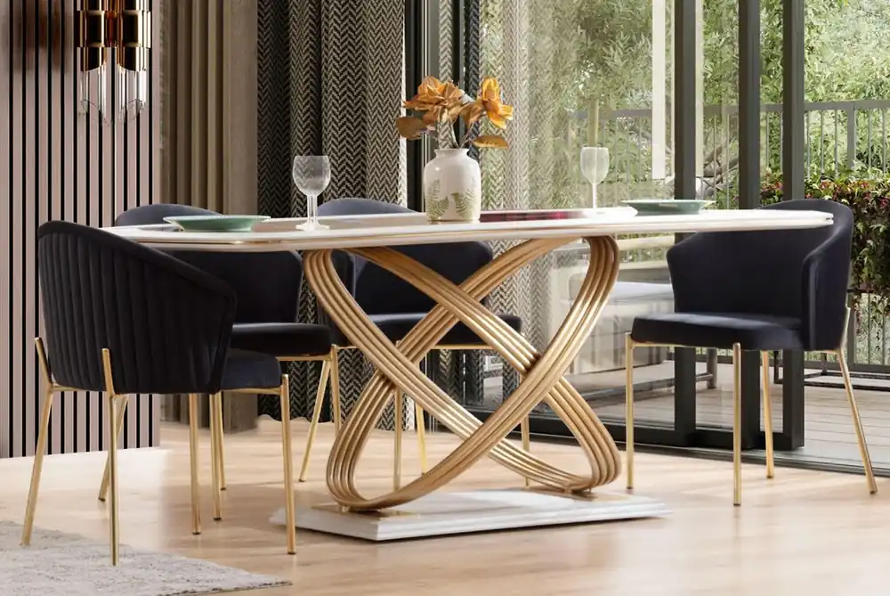Casa Padrino Luxus Esstisch mit Glasplatte Weiß / Gold 207 x 97 x H. 79 cm - Esszimmer Möbel - Luxus Möbel - Luxus Kollektion Neu