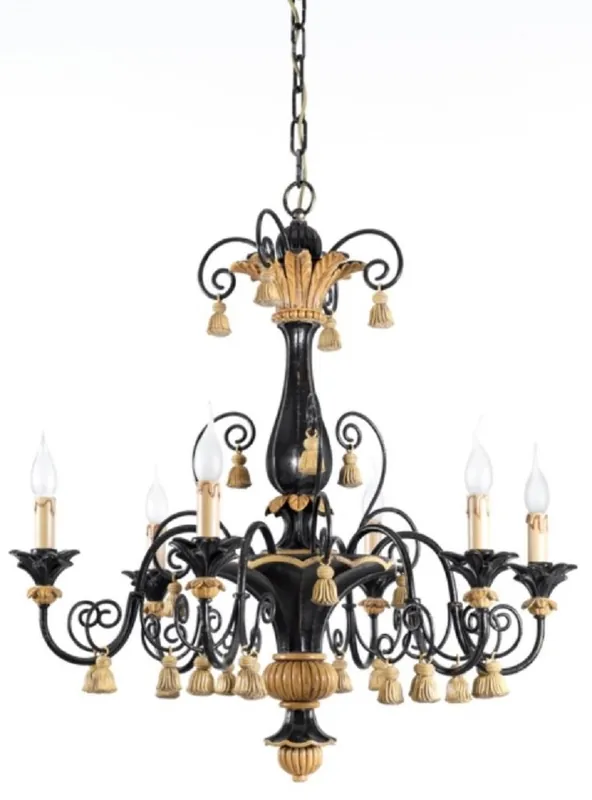 Casa Padrino Luxus Barock Kronleuchter Schwarz / Naturfarben Ø 80 x H. 79 cm - Prunkvoller Barockstil Wohnzimmer Kronleuchter - Edel & Prunkvoll - Luxus Qualität - Made in Italy Meistverkauft