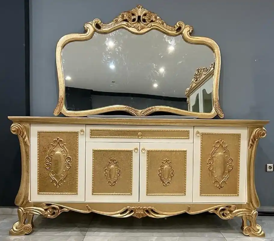 Sichere Zahlung Casa Padrino Luxus Barock Sideboard mit Spiegel Weiß / Gold - Luxus Möbel Möbel im Barockstil - Barock Möbel - Barock Einrichtung - Edel & Prunkvoll