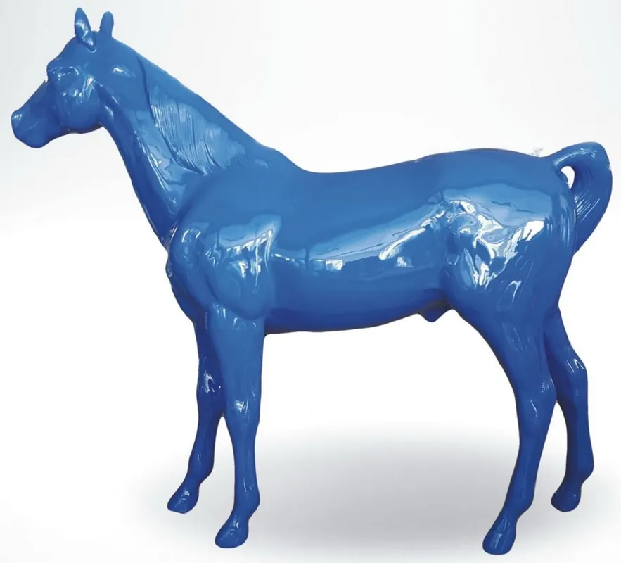 Casa Padrino Luxus Deko Skulptur Pferd Blau 245 x H. 200 cm - Riesige Gartenskulptur - Lebensgroße Skulptur - XXL Deko Skulptur - XXL Deko Figur - XXL Tierfigur - Luxus Deko Tierfigur Preiswert
