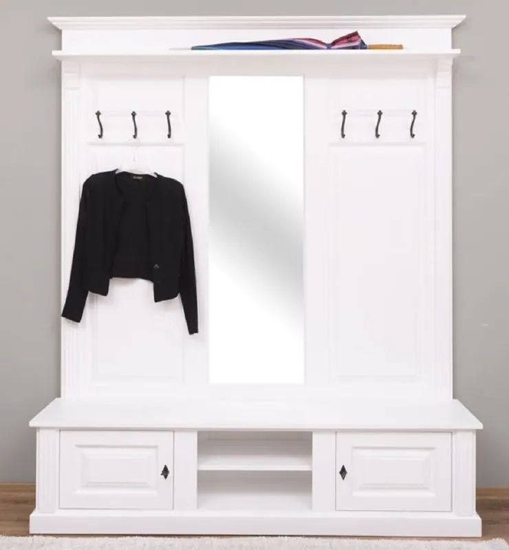 Sonderangebot Casa Padrino Landhausstil Garderobe Weiß 180 x 41 x H. 210 cm - Massivholz Garderobenschrank mit Spiegel - Massivholz Garderobenmöbel - Landhausstil Garderobenmöbel