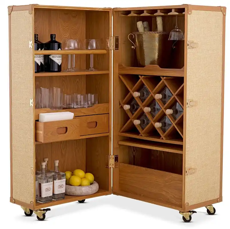 Preiswert Casa Padrino Luxus Weinschrank im Koffer Design Naturfarben / Braun 59 x 59 x H. 122,5 cm - Kofferschrank mit Rollen - Bar Möbel - Luxus Möbel - Luxus Qualität