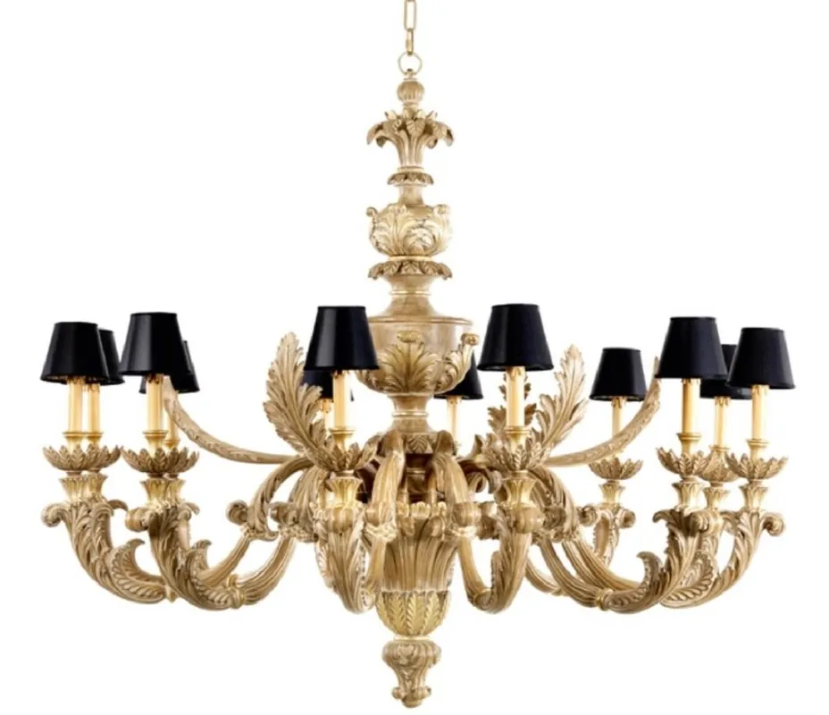 Expressversand Casa Padrino Luxus Barock Kronleuchter Naturfarben / Schwarz Ø 150 x H. 130 cm - Prunkvoller Barockstil Wohnzimmer Kronleuchter - Edel & Prunkvoll - Luxus Qualität - Made in Italy