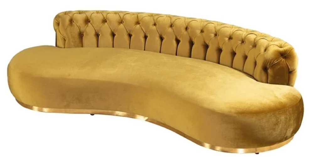 Super-Preis Casa Padrino Luxus Chesterfield Sofa Gold 250 x 130 x H. 85 cm - Gebogenes Wohnzimmer Sofa - Hotel Sofa - Wohnzimmer Möbel - Chesterfield Möbel - Luxus Möbel - Luxus Einrichtung