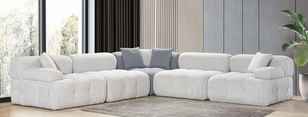 Casa Padrino Luxus Wohnzimmer Ecksofa Hellgrau / Grau 295 x 295 x H. 70 cm - Modulares 5 Teiliges Sofa - Hotel Sofa - Wohnzimmer Möbel - Hotel Möbel - Luxus Möbel Top-Angebot