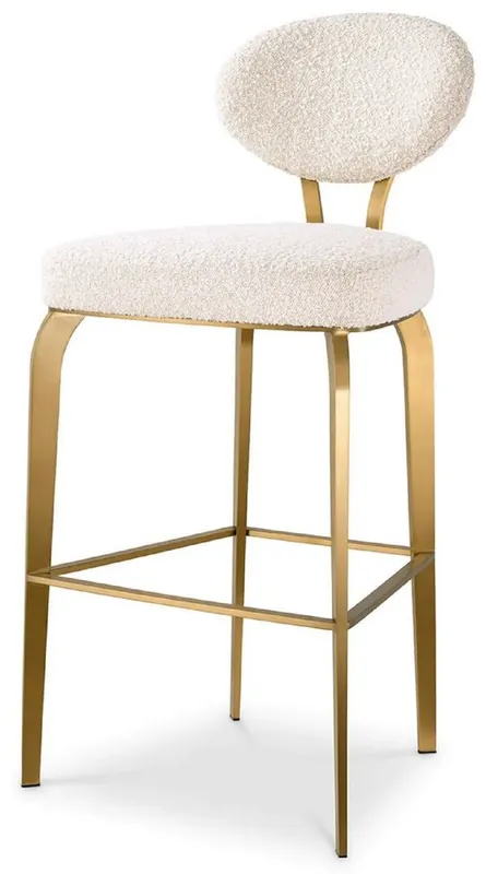 Casa Padrino Luxus Barstuhl Creme / Messing 50 x 55 x H. 106 cm - Gepolsterter Barhocker - Bar Möbel - Luxus Möbel - Luxus Qualität Markenware