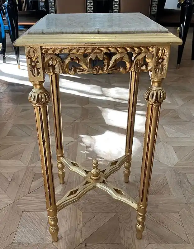 Rabatt Casa Padrino Barock Beistelltisch Gold / Grau - Quadratischer Antik Stil Tisch mit Marmorplatte - Wohnzimmer Möbel im Barockstil - Antik Stil Möbel - Barock Möbel