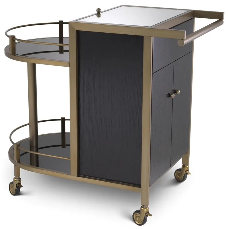 Casa Padrino Luxus Servierwagen Schwarz / Messing 88 x 50 x H. 78 cm - Hotel Restaurant Gastronomie Trolley - Luxus Hotel Restaurant Gastronomie Accessoires - Luxus Möbel Markenprodukt