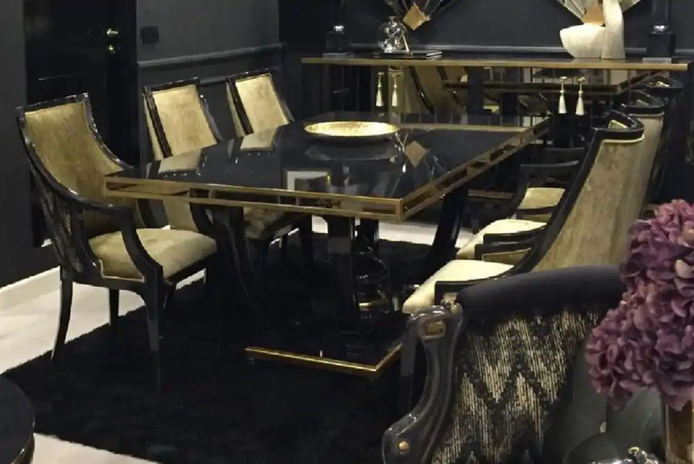 Casa Padrino Luxus Barock Esszimmer Stuhl 8er Set Gold / Schwarz - Barockstil Küchen Stühle - Prunkvolle Luxus Esszimmer Möbel im Barockstil - Barock Esszimmer Möbel - Edel & Prunkvoll Super-Preis