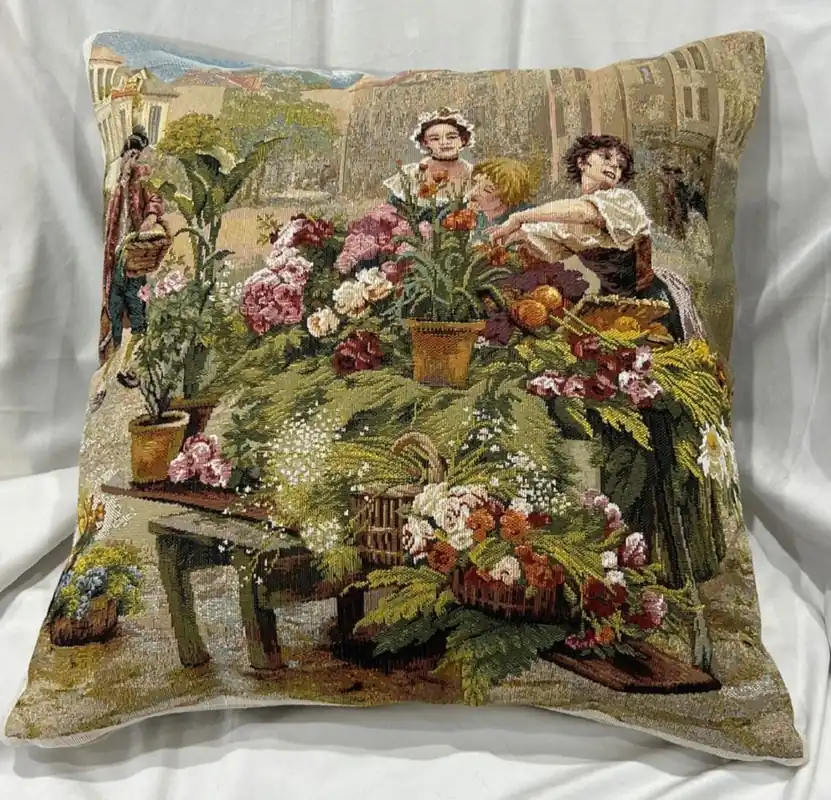 Kracherpreis Casa Padrino Luxus Deko Kissen Mittelalter Markt Mehrfarbig 45 x 45 cm - Bedrucktes Zierkissen mit edlem Gobelin Stoff - Luxus Deko Accessoires