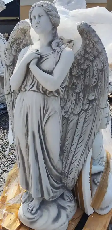 Casa Padrino Jugendstil Garten Deko Skulptur Engel Grau H. 140 cm - Elegante Garten Deko Stein Figur - Barock & Jugendstil Garten Deko Accessoires - Garten Deko Stein Skulpturen Neuheit