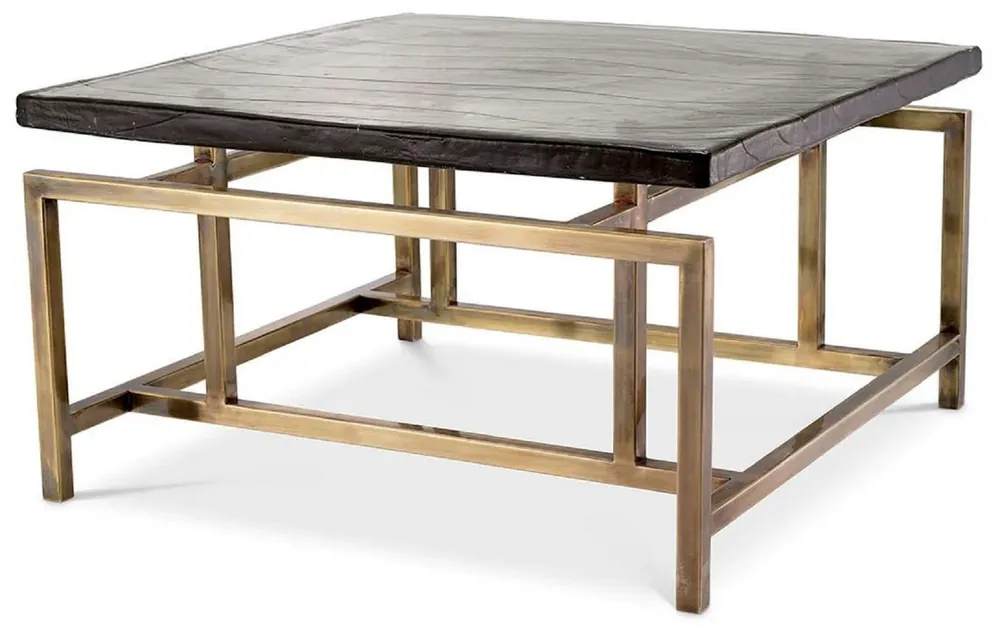 Preisknaller Casa Padrino Luxus Couchtisch Vintage Messing 60,5 x 60,5 x H. 34 cm - Quadratischer Edelstahl Wohnzimmertisch mit Glasplatte - Wohnzimmer Möbel - Hotel Möbel - Luxus Möbel - Luxus Qualität