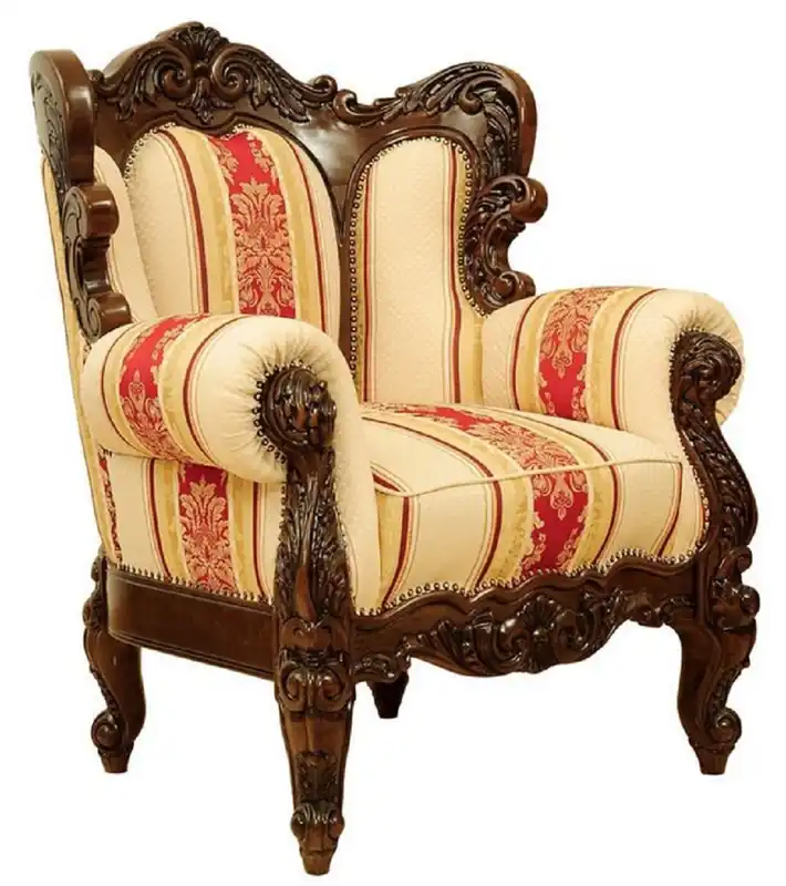 Kracherpreis Casa Padrino Luxus Barock Sessel mit Streifen Creme / Gelb / Rot / Dunkelbraun - Gestreifter Wohnzimmer Sessel im Barockstil - Barock Wohnzimmer Möbel - Edel & Prunkvoll