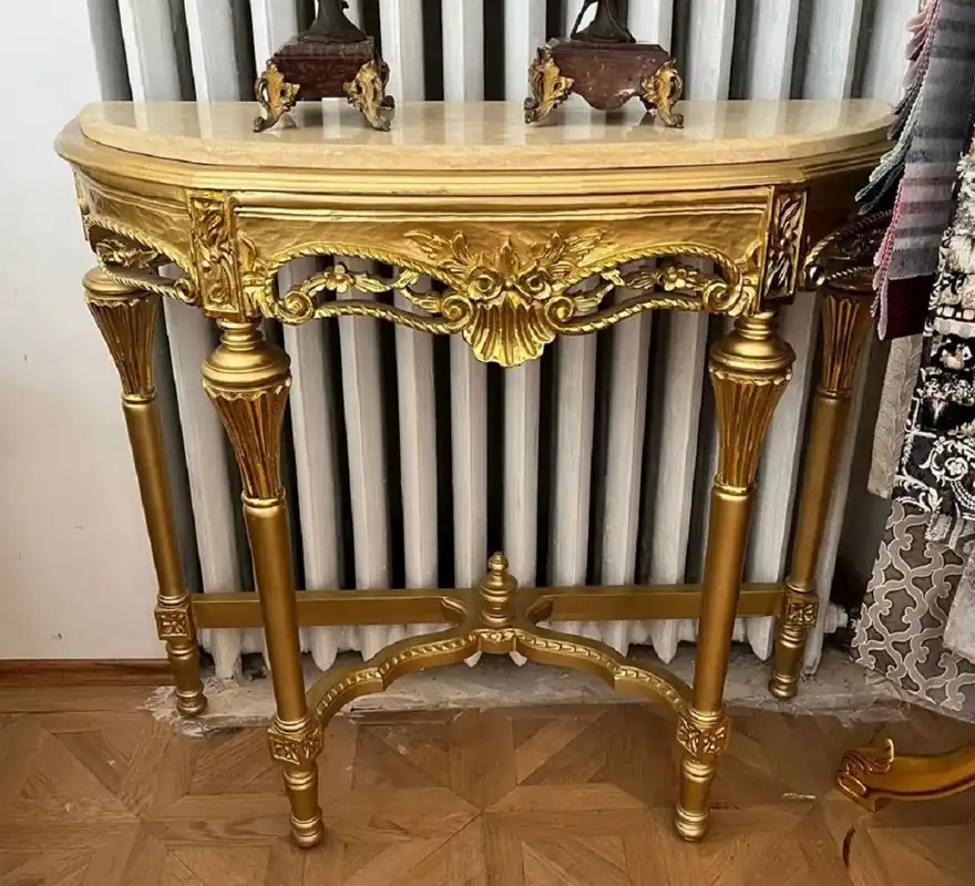 Casa Padrino Barock Konsole Gold / Creme - Handgefertigter Massivholz Konsolentisch mit Marmorplatte - Antik Stil Konsole - Antik Stil Möbel - Barock Möbel - Edel & Prunkvoll Bestseller