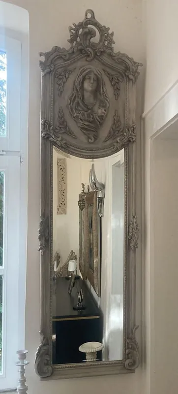 Casa Padrino Barock Spiegel Madonna Grau - Handgefertigter Antik Stil Wandspiegel - Garderoben Spiegel - Wohnzimmer Spiegel - Barock Möbel Direkt Vom Hersteller