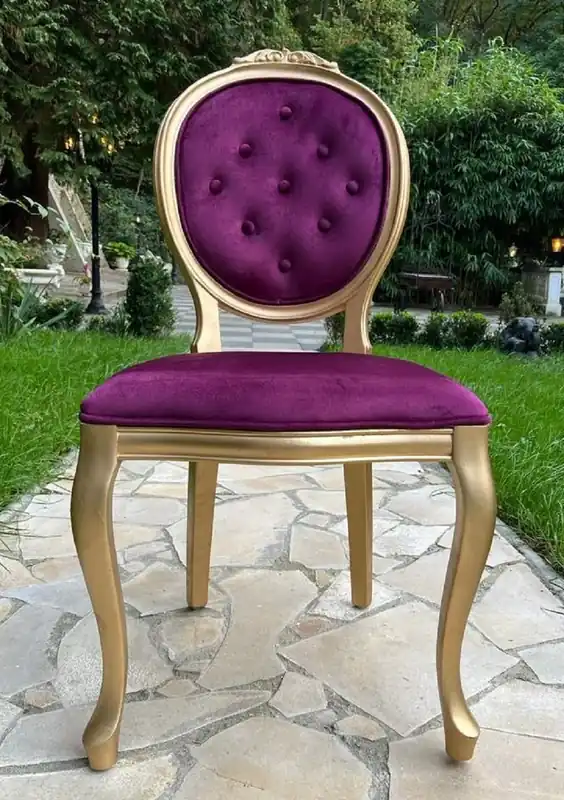 Casa Padrino Luxus Barock Esszimmer Stuhl Lila / Gold - Handgefertigter Antik Stil Stuhl mit edlem Samtstoff - Esszimmer Möbel im Barockstil - Barock Möbel - Barock Einrichtung Solange Der Vorrat Reicht