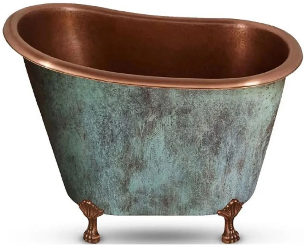 Casa Padrino Luxus Jugendstil Kupfer Badewanne Antik Mintgrün / Kupfer 124,5 x 79,5 x H. 83,1 cm - Freistehende Retro Badewanne - Rustikale Kupfer Badezimmer Möbel Must-Have