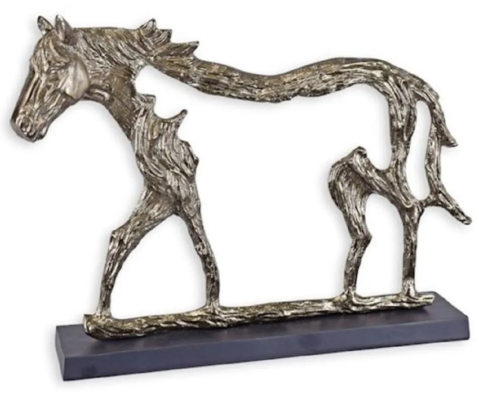 Casa Padrino Luxus Aluminium Deko Skulptur Pferd Silber / Grau 58,7 x 11,5 x H. 43,2 cm - Aluminium Deko Figur mit Holzsockel - Wohnzimmer Deko - Schreibtisch Deko Top-Angebot