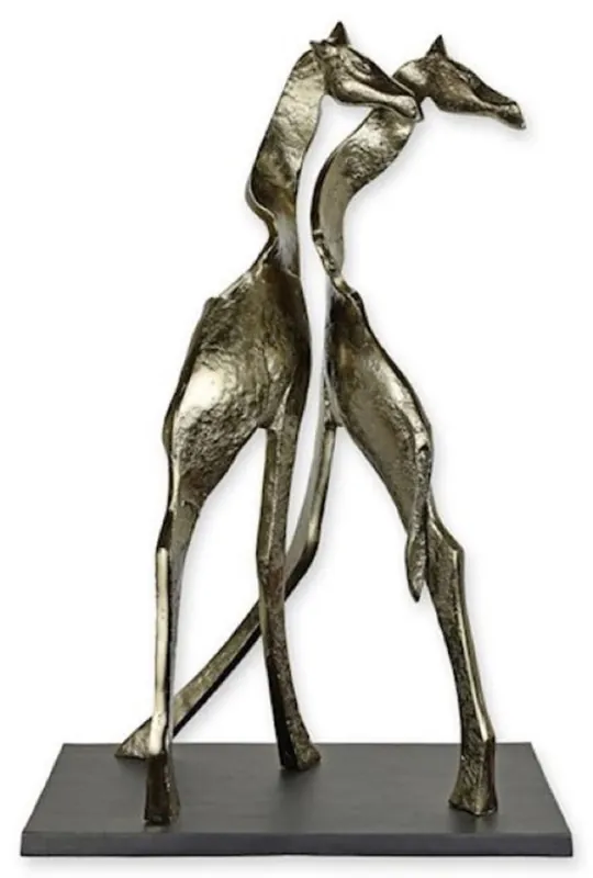 Casa Padrino Luxus Aluminium Deko Skulptur Giraffen Silber / Schwarz 42,3 x 22,4 x H. 64,2 cm - Abstrakte Aluminium Deko Figur - Wohnzimmer Deko - Schreibtisch Deko Bestseller