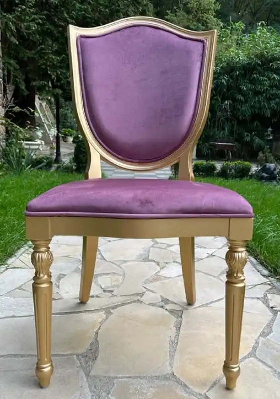 Highlight Casa Padrino Luxus Art Deco Samt Esszimmer Stuhl Lila / Gold - Art Deco Massivholz Stuhl - Art Deco Esszimmer Möbel - Art Deco Möbel - Art Deco Einrichtung - Luxus Möbel im Art Deco Stil