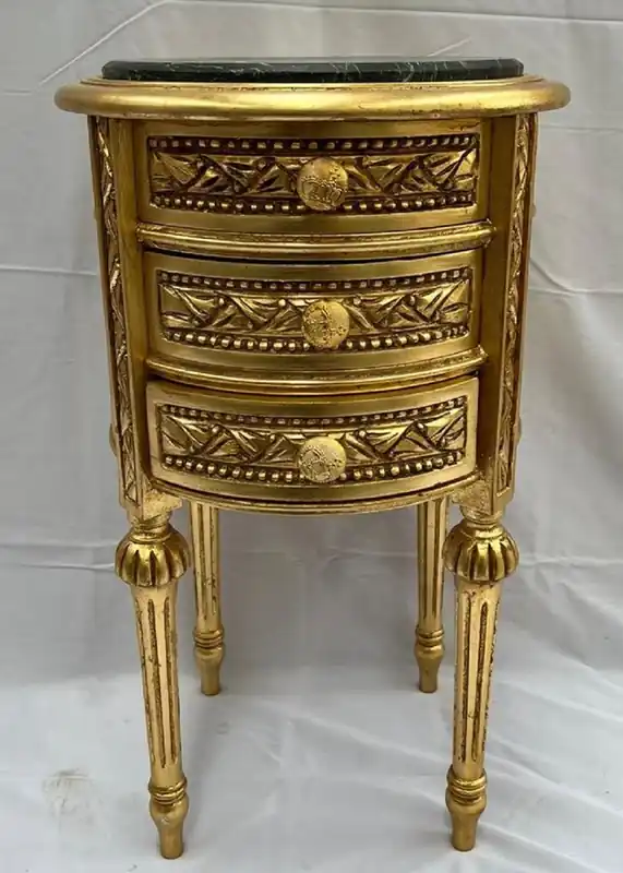 Casa Padrino Barock Nachtkommode Antik Gold / Schwarz - Runde Barockstil Kommode mit 3 Schubladen - Barock Möbel - Schlafzimmer Möbel im Barockstil - Edel & Prunkvoll Super-Preis