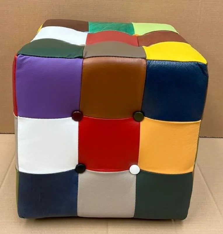 Letzte Chance Casa Padrino Luxus Chesterfield Leder Hocker Bunt 40 x 40 x H. 40 cm - Echtleder Fußhocker - Echtleder Würfelhocker - Chesterfield Wohnzimmer - Echtleder Möbel - Luxus Möbel