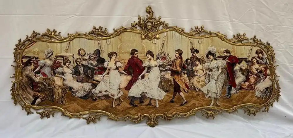Casa Padrino Barock Wandbild Mehrfarbig / Messing 194 x H. 88 cm - Prunkvolles Barockstil Wanddeko Bild mit Messing Rahmen - Barock Wand Dekoration - Edel & Prunkvoll Versand Am Gleichen Tag