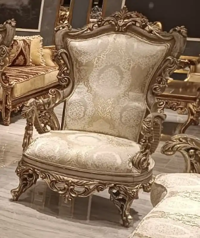 Preiswert Casa Padrino Luxus Barock Wohnzimmer Sessel mit Muster Gold / Grau - Handgefertigter Barockstil Sessel - Luxus Wohnzimmer Möbel im Barockstil - Barock Möbel - Edel & Prunkvoll