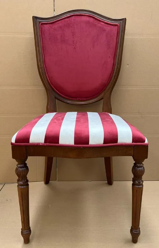 Casa Padrino Luxus Art Deco Esszimmer Stuhl Bordeauxrot / Weiß / Braun - Eleganter Massivholz Stuhl mit Streifen - Art Deco Esszimmer Möbel Nur Heute