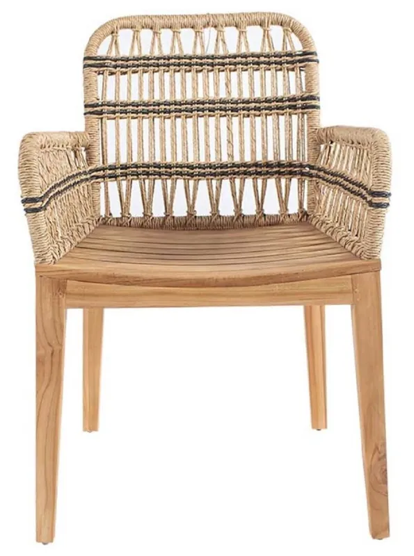 Casa Padrino Luxus Esszimmer Stuhl mit Armlehnen Naturfarben / Schwarz 60 x 50 x H. 85 cm - Luxus Massivholz Garten Stuhl mit edlem Rattangeflecht - Luxus Esszimmer Möbel - Garten Rattan Möbel Markenprodukt