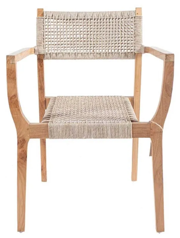 Casa Padrino Luxus Esszimmer Stuhl mit Armlehnen Naturfarben 60 x 50 x H. 85 cm - Luxus Massivholz Garten Stuhl mit Rattangeflecht - Esszimmer Möbel - Garten Möbel Schneller Versand