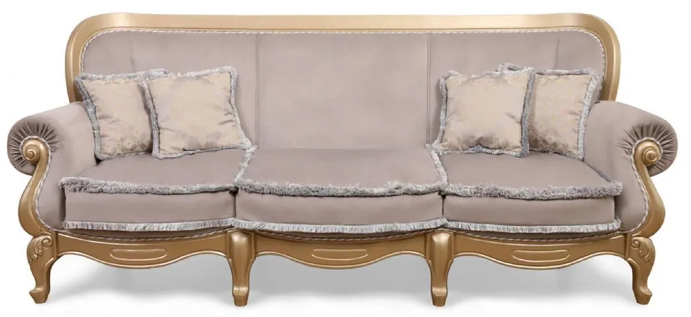 Casa Padrino Luxus Barock Wohnzimmer Sofa Grau / Gold - Handgefertigtes Barockstil Sofa - Prunkvolle Luxus Wohnzimmer Möbel im Barockstil - Barock Möbel Meistverkauft