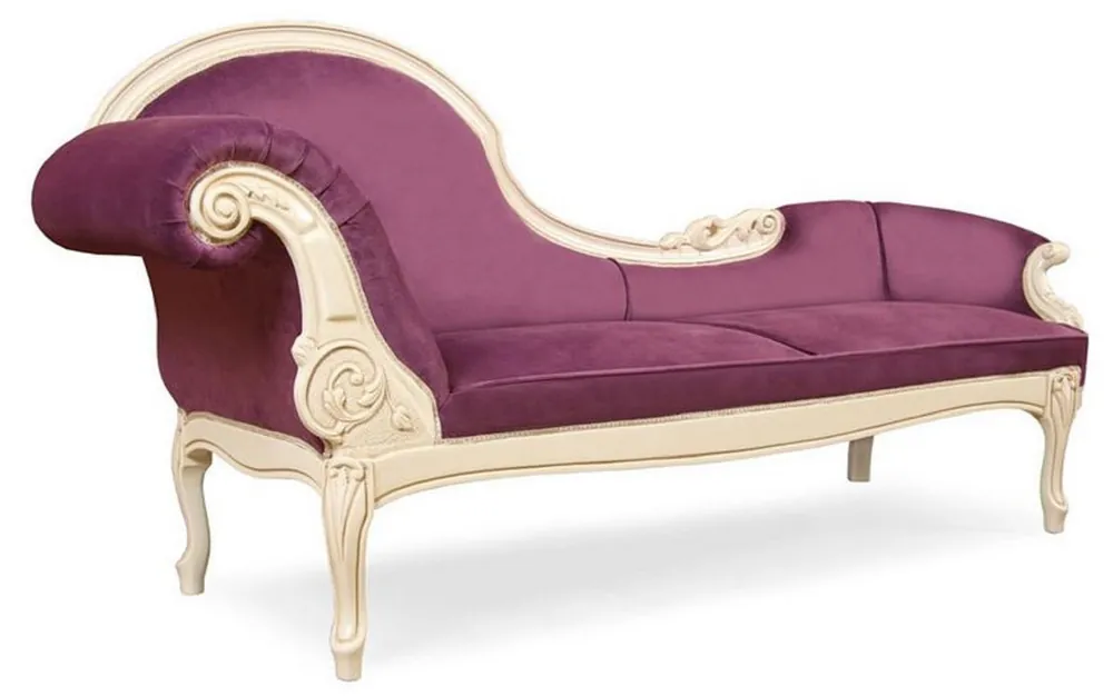 Finale Aktion Casa Padrino Luxus Barock Chaiselongue Lila / Creme - Prunkvolle Massivholz Recamiere - Luxus Wohnzimmer Möbel im Barockstil - Barock Möbel - Edel & Prunkvoll