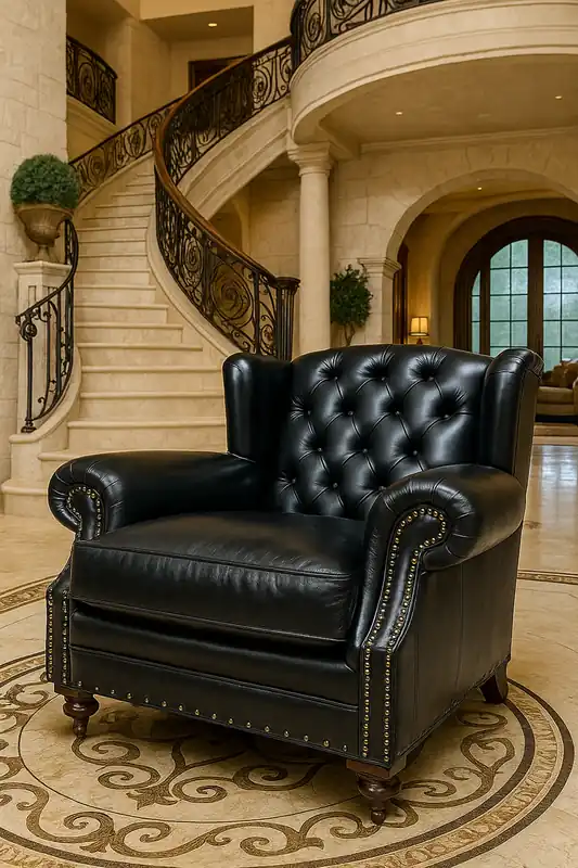 Top-Seller Casa Padrino Luxus Chesterfield Leder Ohrensessel Schwarz / Dunkelbraun - Chesterfield Echtleder Wohnzimmer Sessel - Wohnzimmer Möbel - Chesterfield Möbel - Echtleder Möbel - Luxus Möbel