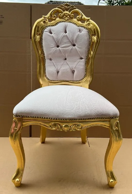 Preisreduziert Casa Padrino Luxus Barock Esszimmer Stuhl Grau / Gold - Handgefertigter Barockstil Stuhl mit Muster - Esszimmer Möbel im Barockstil - Barock Möbel