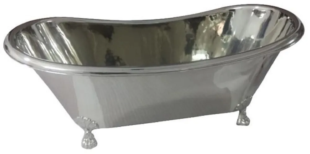 Casa Padrino Luxus Jugendstil Kupfer Badewanne Silber / Silber Verchromt 170 x 72 x H. 71 cm - Freistehende Retro Badewanne - Rustikale Kupfer Badezimmer Möbel Bestseller