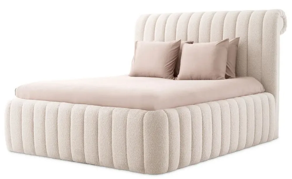 Kracherpreis Casa Padrino Luxus Doppelbett Creme 210 x 266 x H. 155 cm - Massivholz Bett mit Kopfteil - Schlafzimmer Möbel - Hotel Möbel - Luxus Möbel - Luxus Einrichtung