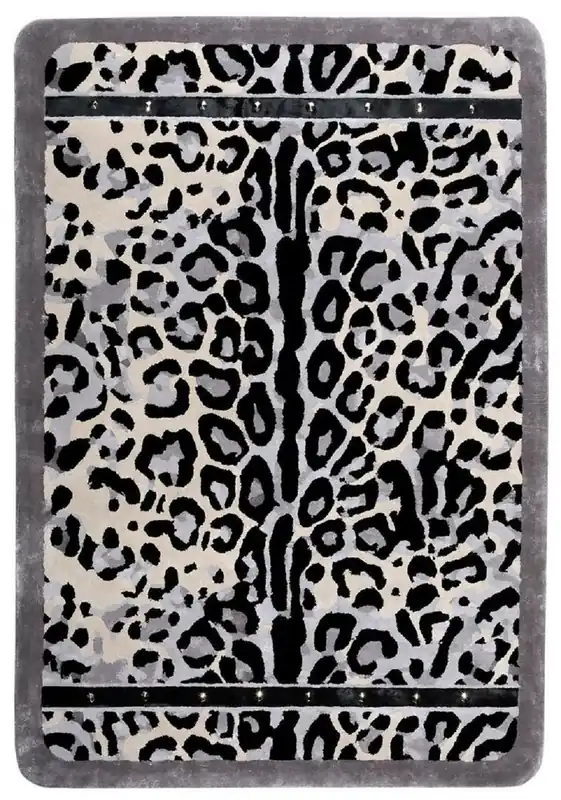 Casa Padrino Luxus Teppich mit Leoparden Design Grau / Creme / Schwarz 160 x 230 cm - Rechteckiger Wohnzimmer Teppich - Moderner Schlafzimmer Teppich - Luxus Interior - Luxus Qualität Neuheit