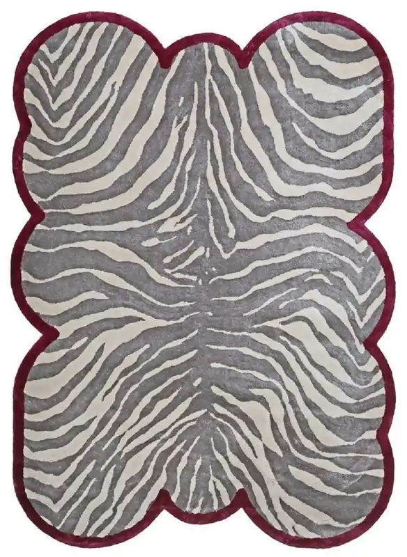 Casa Padrino Luxus Viskose Teppich mit Zebra Design Grau / Creme / Rot 160 x 230 cm - Wohnzimmer Teppich - Moderner Schlafzimmer Teppich - Luxus Interior - Luxus Qualität Preisknaller