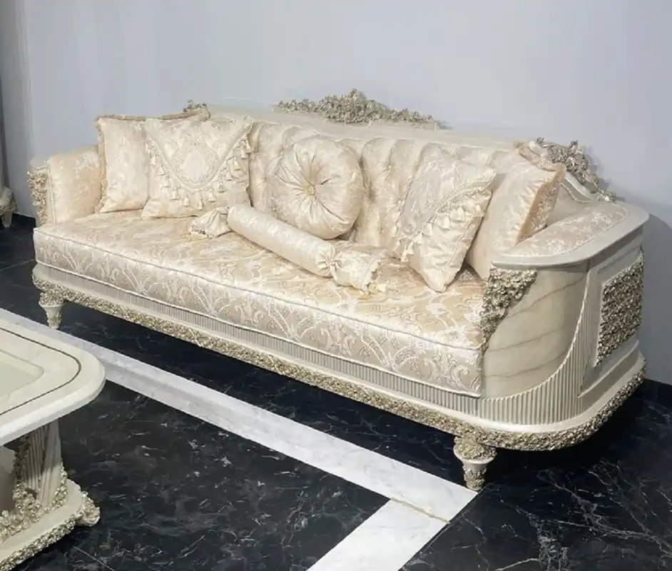 Mega-Angebot Casa Padrino Luxus Barock Wohnzimmer Sofa mit Muster Gold / Grau / Gold - Handgefertigtes Barockstil Sofa - Luxus Wohnzimmer Möbel im Barockstil - Barock Möbel - Edel & Prunkvoll