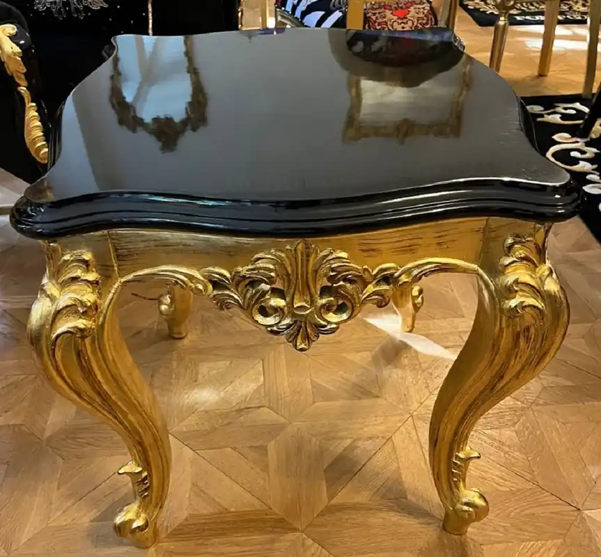 Casa Padrino Luxus Barock Massivholz Beistelltisch Schwarz / Gold - Prunkvoller Luxus Tisch im Barockstil - Luxus Barock Wohnzimmer Möbel Saisonangebot