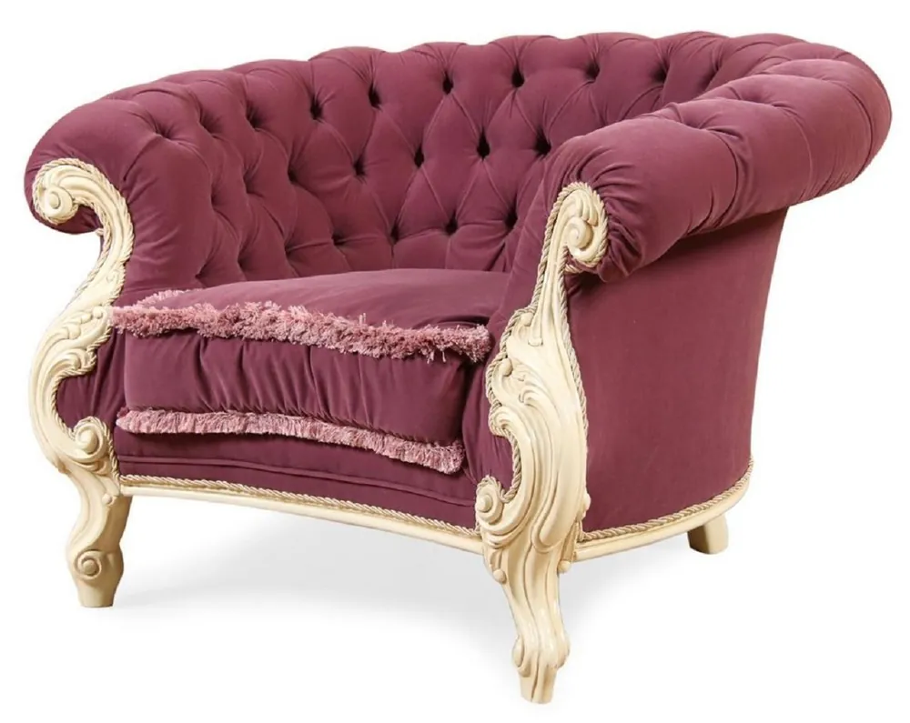 Begrenztes Angebot Casa Padrino Luxus Barock Wohnzimmer Sessel Lila / Creme - Handgefertigter Barockstil Sessel - Prunkvolle Luxus Wohnzimmer Möbel im Barockstil - Barock Möbel - Edel & Prunkvoll