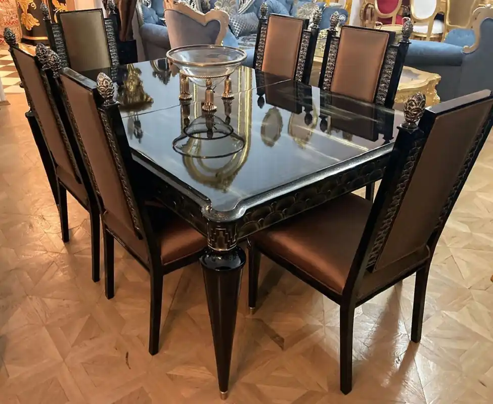 Casa Padrino Luxus Barock Esstisch Schwarz / Gold - Ausziehbarer Massivholz Esszimmertisch - Luxus Esszimmer Möbel im Barockstil - Barock Möbel - Edel & Prunkvoll Neu