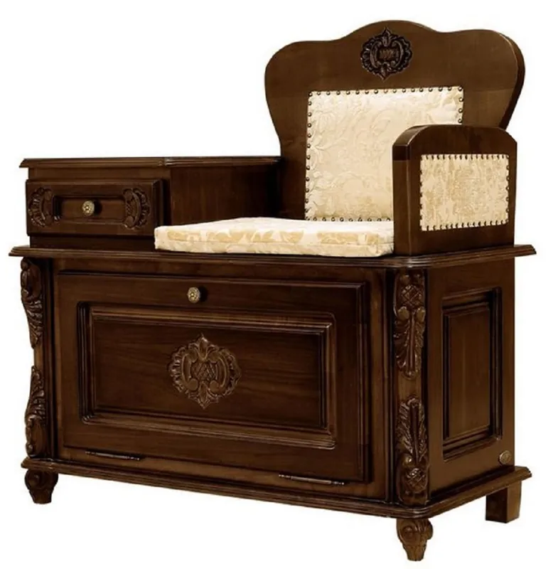 Knallerangebot Casa Padrino Luxus Barock Telefonbank Dunkelbraun / Creme - Handgefertigter Barockstil Massivholz Flurschrank mit Sitzbank - Barock Möbel