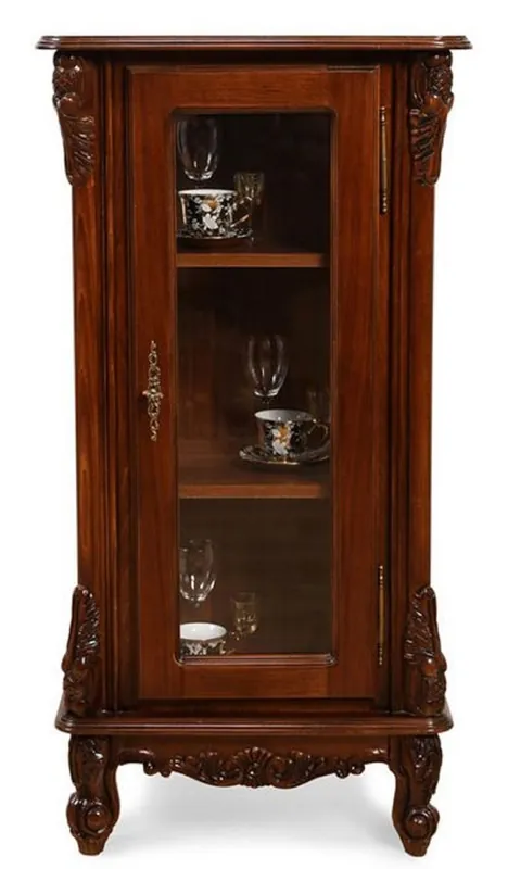 Casa Padrino Luxus Barock Vitrine Dunkelbraun - Prunkvoller Massivholz Vitrinenschrank mit Glastür - Handgefertigte Barock Möbel - Edel & Prunkvoll Beliebt