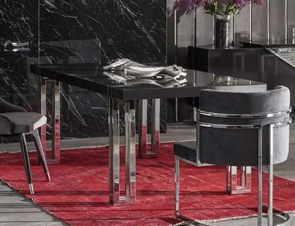 Garantierte Lieferung Casa Padrino Luxus Esstisch Schwarz / Silber 220 x 100 x H. 77 cm - Rechteckiger Küchentisch mit Massivholz Tischplatte und Metallbeinen - Esszimmer Möbel - Küchen Möbel - Luxus Möbel