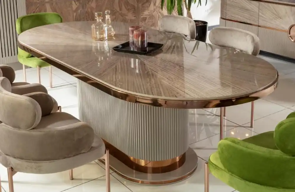 Casa Padrino Luxus Esstisch Grau / Kupfer 220 x 105 x H. 75 cm - Ovaler Küchentisch - Esszimmer Möbel - Küchen Möbel - Luxus Möbel - Luxus Einrichtung Beliebt