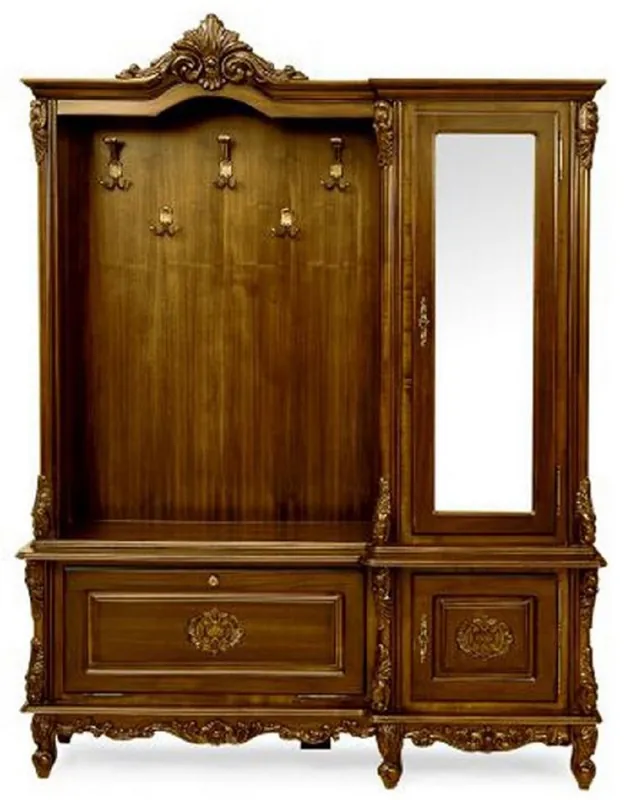 Casa Padrino Luxus Barock Garderobe Dunkelbraun - Massivholz Garderobenschrank im Barockstil - Luxus Garderoben Möbel im Barockstil - Edel & Prunkvoll Solange Der Vorrat Reicht